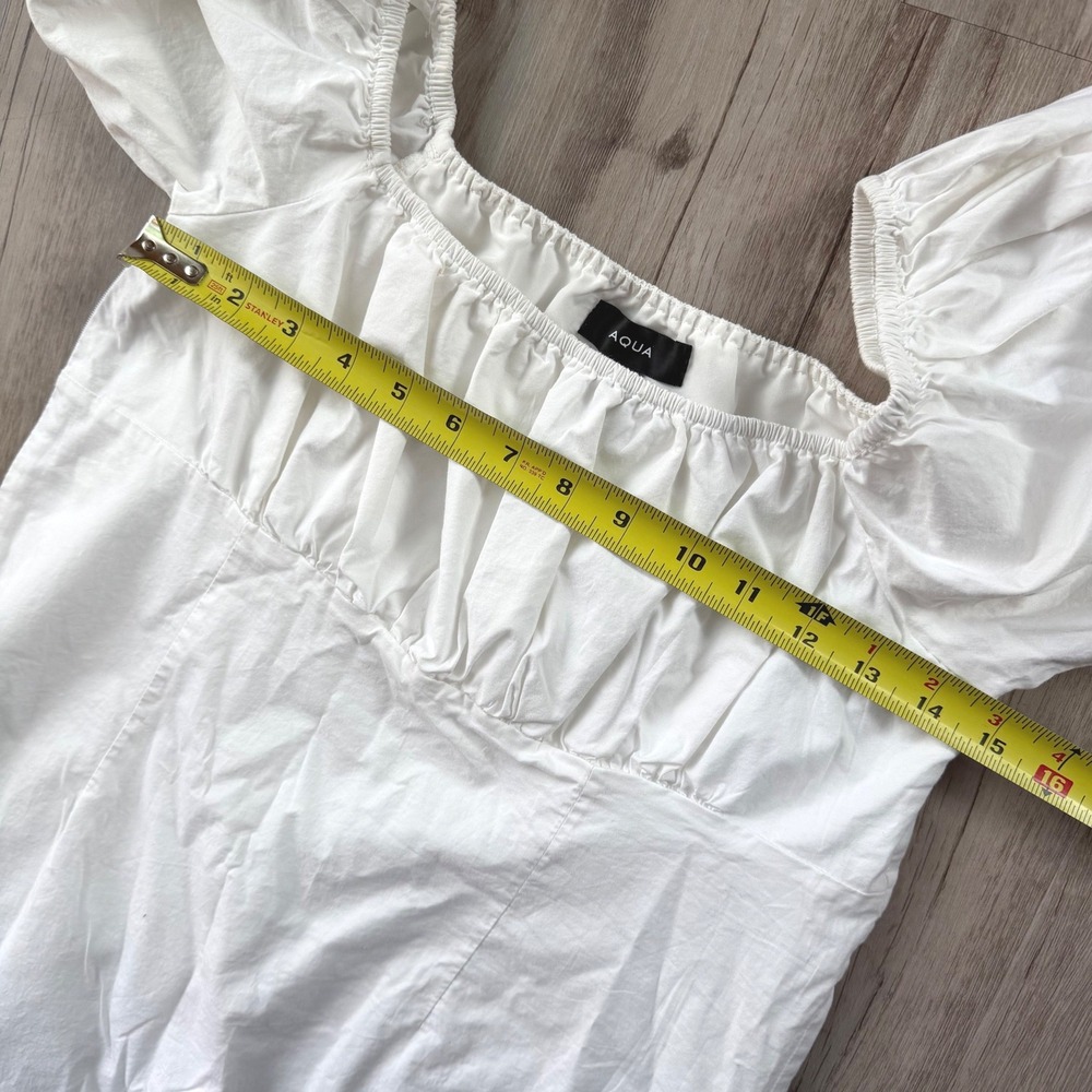 AQUA White Puff Sleeve Empire Waist Square Neck Mini Dress Size Medium Excellent - Picture 6 of 8